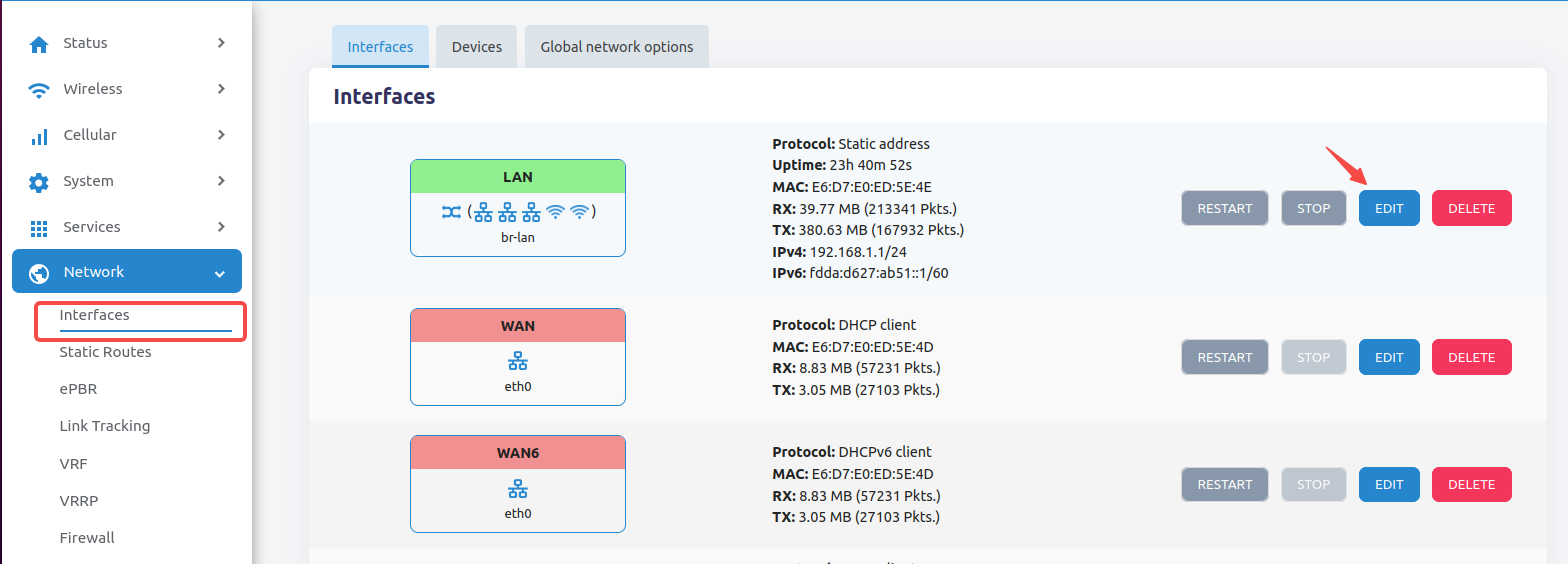 Network Interface Page