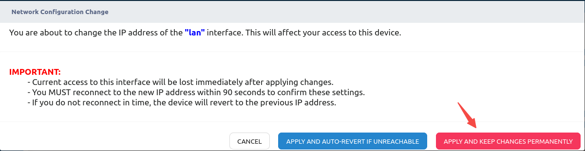 Configuration Change Warning