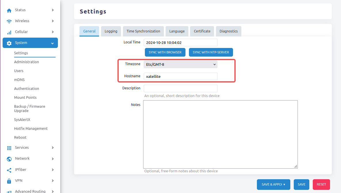 Hostname and Timezone Settings